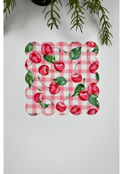 Pötikare Zemin Sulu Boya Vişne Desenli Lazer Kesim Kokteyl Peçetesi 1 Adet