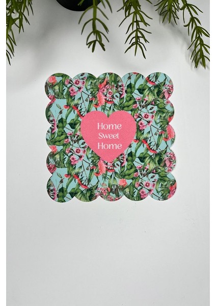 Home Sweet Home Yazılı Kalp ve Çiçek Desenli Lazer Kesim Kokteyl Peçetesi 1 Adet