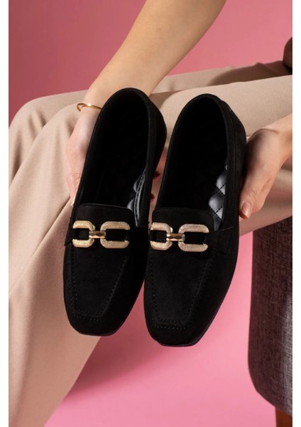 Kadın Süet Toka Detaylı Loafer Babet