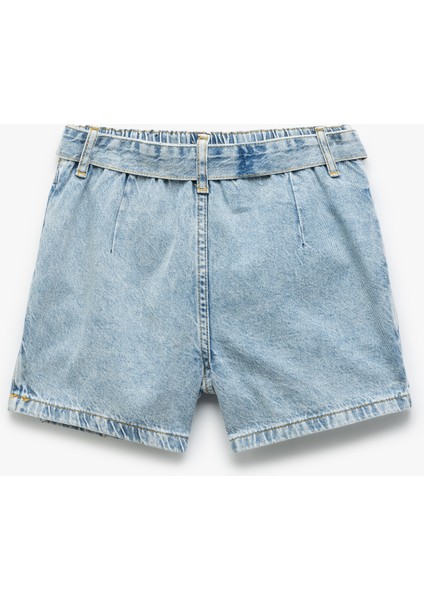 Pamuklu Cepli Kemer Detaylı Denim Şort Etek