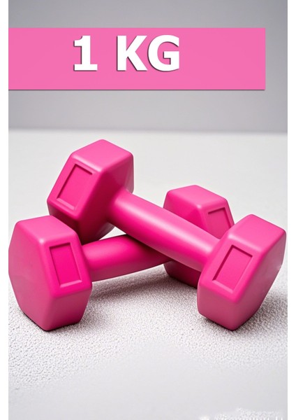 1 kg x 2 Adet Dambıl Seti Köşeli Plastik 1 Kiloluk Dumbell Ağırlık Seti Pembe