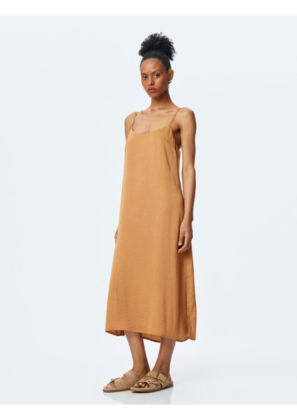 Düz Kesim Ince Askılı Uzun Elbise modelleri