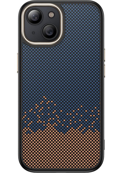 iPhone 14 Plus Kılıf M-Safe Şarj Özellikli Karbon Fiber Görünümlü Tkdr Antina Kapak - Siyah-Yeşil