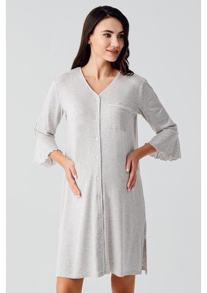 Düğmeli Uzun Kollu Kısa Esnek Viskoz Hamile Gecelik 16107 fiyatları