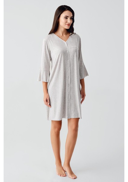 Düğmeli Uzun Kollu Kısa Esnek Viskoz Hamile Gecelik 16107 modelleri