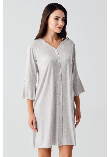 Düğmeli Uzun Kollu Kısa Esnek Viskoz Hamile Gecelik 16107 fırsatları