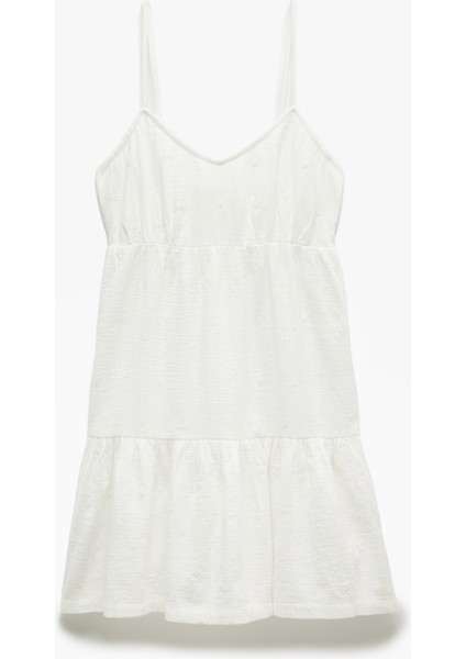 Pamuklu Katmanlı Brodeli Fistolu Askılı Mini Elbise modelleri