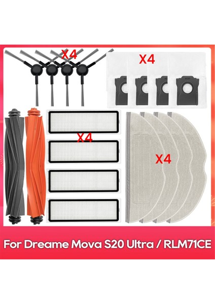 Dreame Mova S20 Ultra / RLM71CE Yedek Parça Ana Yan Fırça Filtre Paspas Pedi Toz Torbası Aksesuarlar Sarf Malzemeleri (Yurt Dışından)