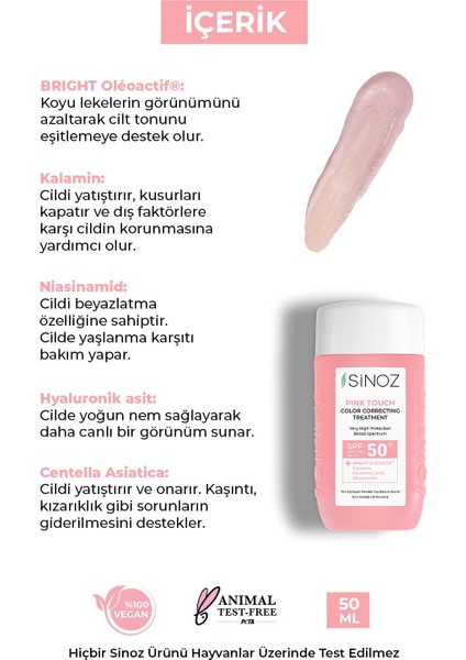 Pink Touch Anında Ton Eşitleyici Onarıcı Nemlendirici Pembe Yüz Güneş Kremi Spf50 modelleri