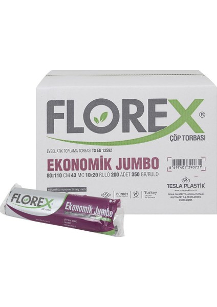 513 Ekonomik Çöp Poşeti Jumbo Boy 80 x 110 cm 10 Adet x 20 Rulo - Siyah