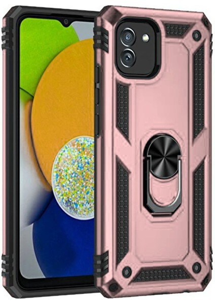Samsung Galaxy A03 Kılıf Sofya Yüzüklü Silikon Kapak - Rose Bstmy