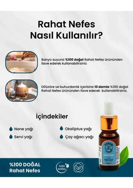 Aromaterapi-Sinerji %100 Doğal Cam Damlalıklı Rahat Nefes Buhurdanlık Difüzör 10ML