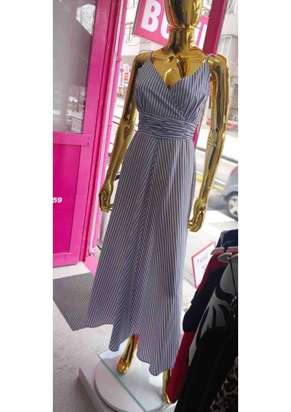 Ince Askılı Uzun Elbise