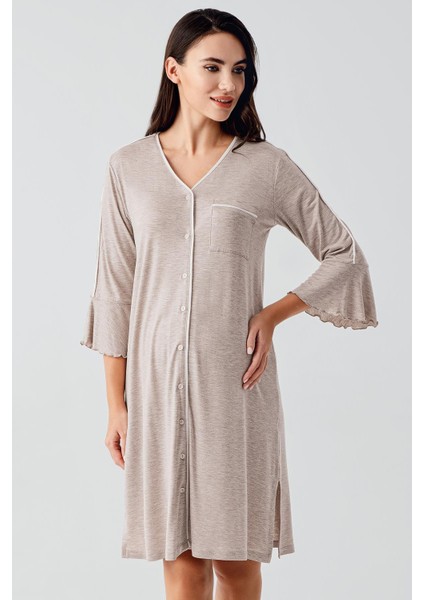 Düğmeli Uzun Kollu Kısa Esnek Viskoz Hamile Gecelik 16107 fiyatları