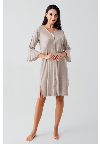 Düğmeli Uzun Kollu Kısa Esnek Viskoz Hamile Gecelik 16107 modelleri