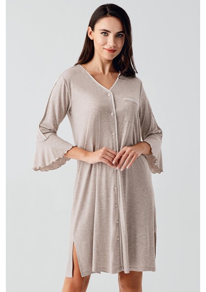 Düğmeli Uzun Kollu Kısa Esnek Viskoz Hamile Gecelik 16107 fırsatları