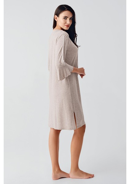 Düğmeli Uzun Kollu Kısa Esnek Viskoz Hamile Gecelik 16107 indirimleri