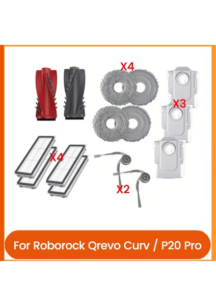 Roborock Qrevo Curv /P20 Pro Robot Süpürge Ek Parçaları Ana Yan Fırçalar Toz Torbaları Paspas Pedleri Filtreler Yedek Parçalar (Yurt Dışından)