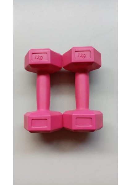 1kg x 2ADET Köşeli Vinyl Kaplı Pembe Dambıl Ağırlık Seti