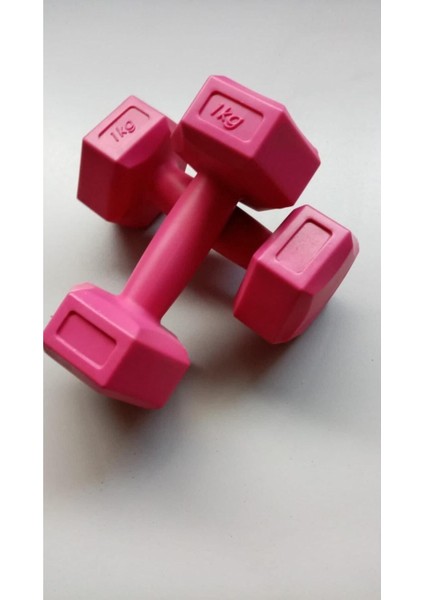 1kg x 2ADET Köşeli Vinyl Kaplı Pembe Dambıl Ağırlık Seti