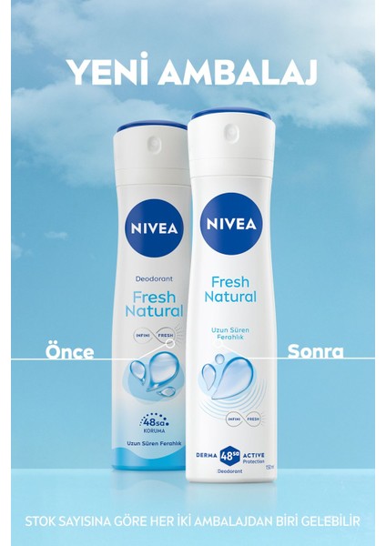 Kadın Sprey Deodorant Fresh Natural 150ML, Ter Kokusuna Karşı 48 Saat Koruma, Ferahlık, X3 Adet fiyatları