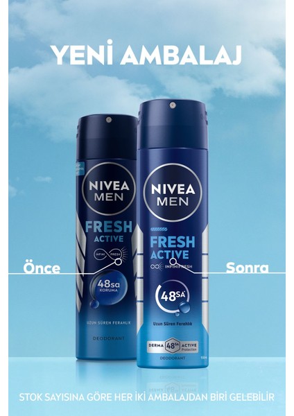 Men Erkek Sprey Deodorant Fresh Active 150ML, Ter Kokusuna Karşı 48 Saat Koruma, Pudrasız, X3 Adet fiyatları
