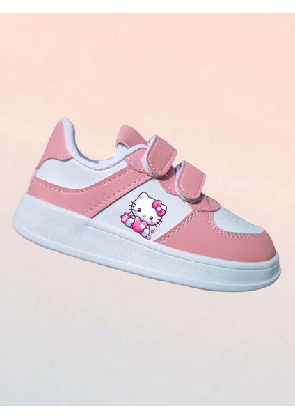 Pembe Bantlı Pembe Kalpli Haylo Baskılı Çocuk Spor Ayakkabı Sneaker