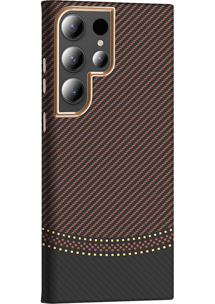 Samsung Galaxy S23 Ultra Kılıf M-Safe Şarj Özellikli Karbon Fiber Görünümlü Prl Gros Kapak - Gri-Siyah