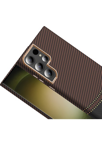 Samsung Galaxy S23 Ultra Kılıf M-Safe Şarj Özellikli Karbon Fiber Görünümlü Prl Gros Kapak - Gri-Siyah