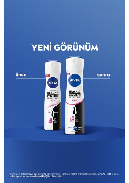Kadın Sprey Deodorant Black&white Invisible Clear 150ML, 72 Saat Anti-Perspirant Ter Koruma, X2 Adet fiyatları