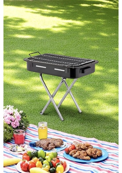 Xl Kalın Emaye Mangal Katlanır Ayaklı 1. Sınıf Paslanmaz Barbekü Mangal 57 x 32 cm