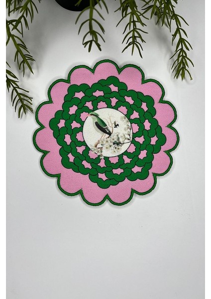 Çiçek Şeklinde Fincan Uyumlu Kuş Tasarımlı Nakış Kenar Kokteyl Peçetesi 1 Adet