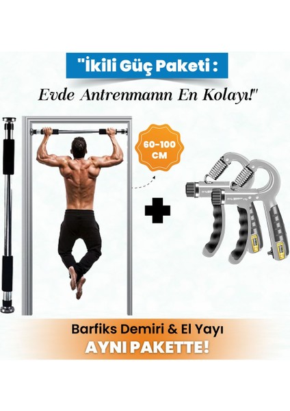 Barfiks Çubuğu Çift Süngerli 60-100 cm ve (Sayaçlı) El Yayı 5-60 kg Ayarlanabilir Kas Aleti