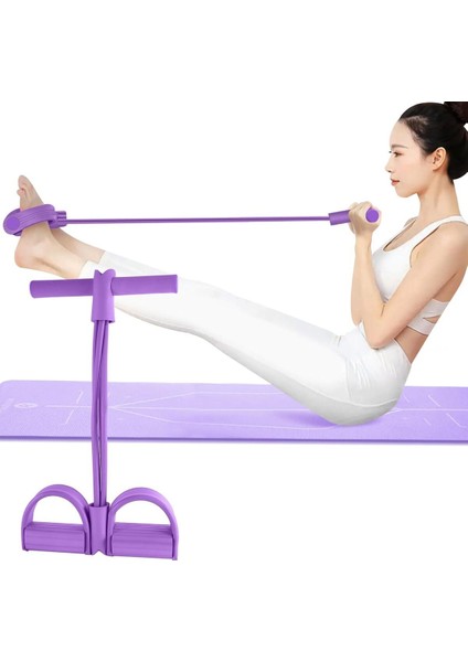 Body Trimmer Direnç Bandı 4 Tüplü Karın Bel Kol Bacak Germe Mekik Çekme Spor Aleti Mor