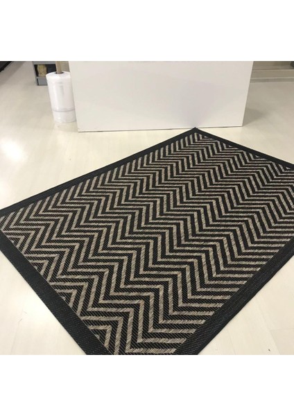 Jüt Sisal Halı 9607 Gri Siyah Serisi Salon Oturma Yatak Odası Halısı