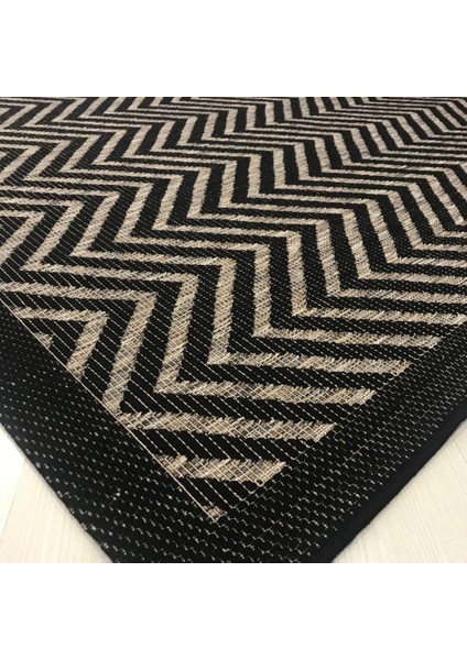 Jüt Sisal Halı 9607 Gri Siyah Serisi Salon Oturma Yatak Odası Halısı