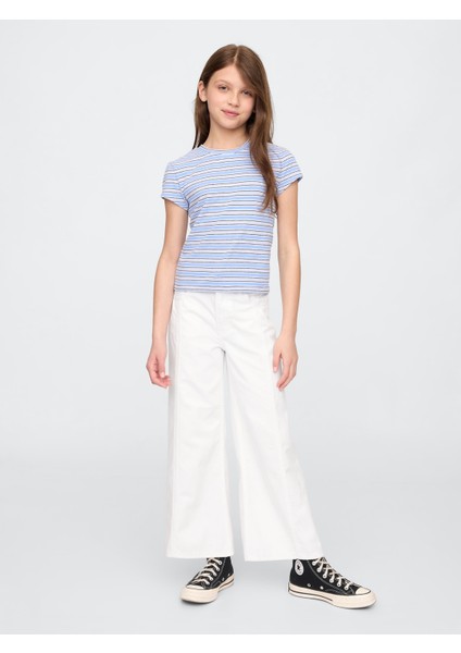 Kız Çocuk Beyaz High Rise Stride Wide-Leg Bilek Jean Pantolon