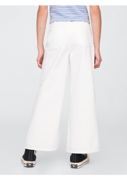 Kız Çocuk Beyaz High Rise Stride Wide-Leg Bilek Jean Pantolon