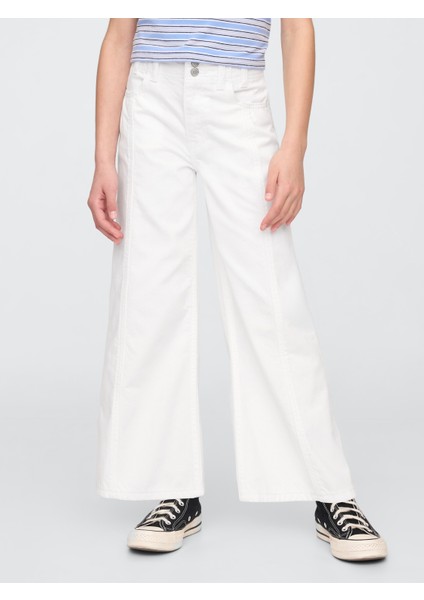 Kız Çocuk Beyaz High Rise Stride Wide-Leg Bilek Jean Pantolon