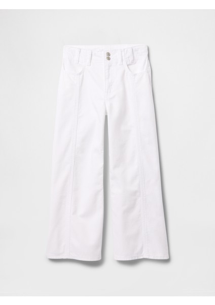 Kız Çocuk Beyaz High Rise Stride Wide-Leg Bilek Jean Pantolon