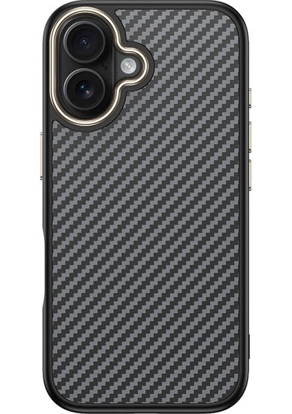 iPhone 16 Kılıf M-Safe Şarj Özellikli Karbon Fiber Görünümlü Gkm Antina Kapak - Siyah