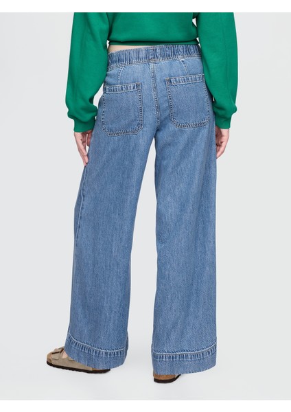 Kadın Mavi Mid Rise Ultrasoft Pileli Baggy Jean Pantolon modelleri