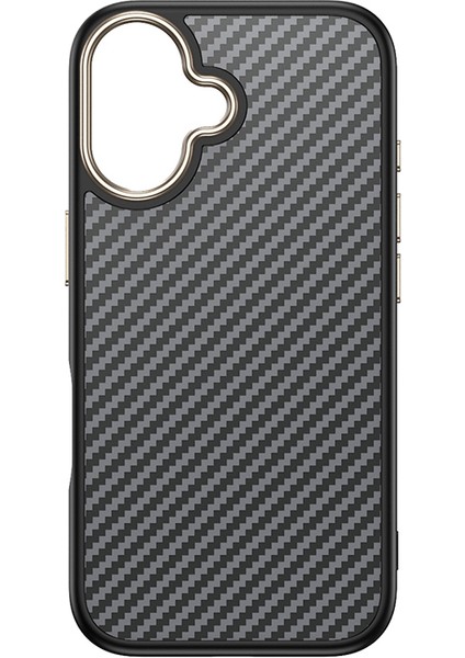 iPhone 16 Kılıf M-Safe Şarj Özellikli Karbon Fiber Görünümlü Gkm Antina Kapak - Siyah-Yeşil