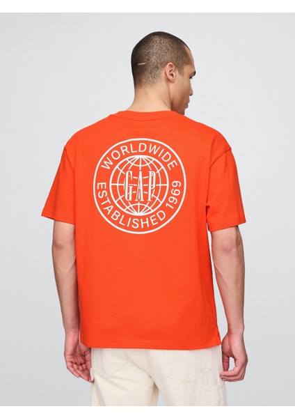 Erkek Turuncu Gap Dünya Logosu T-Shirt