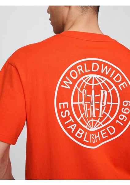 Erkek Turuncu Gap Dünya Logosu T-Shirt modelleri