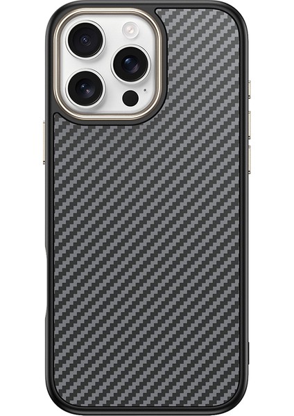 iPhone 16 Pro Max Kılıf M-Safe Şarj Özellikli Karbon Fiber Görünümlü Gkm Antina Kapak - Gri