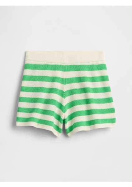 Kız Çocuk Yeşil Örgü Çizgili Şort