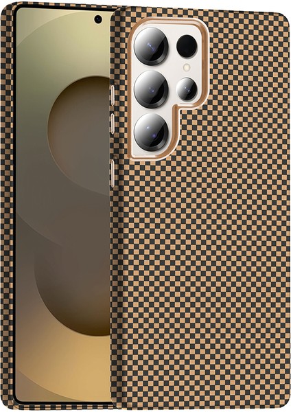 Galaxy S25 Ultra Kılıf M-Safe Şarj Özellikli Karbon Fiber Görünümlü Gkm Gros Kapak - Desert Titanyu
