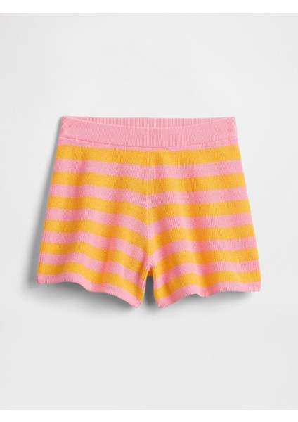 Kız Çocuk Turuncu Örgü Çizgili Şort