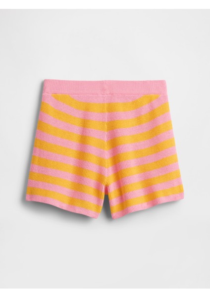 Kız Çocuk Turuncu Örgü Çizgili Şort modelleri
